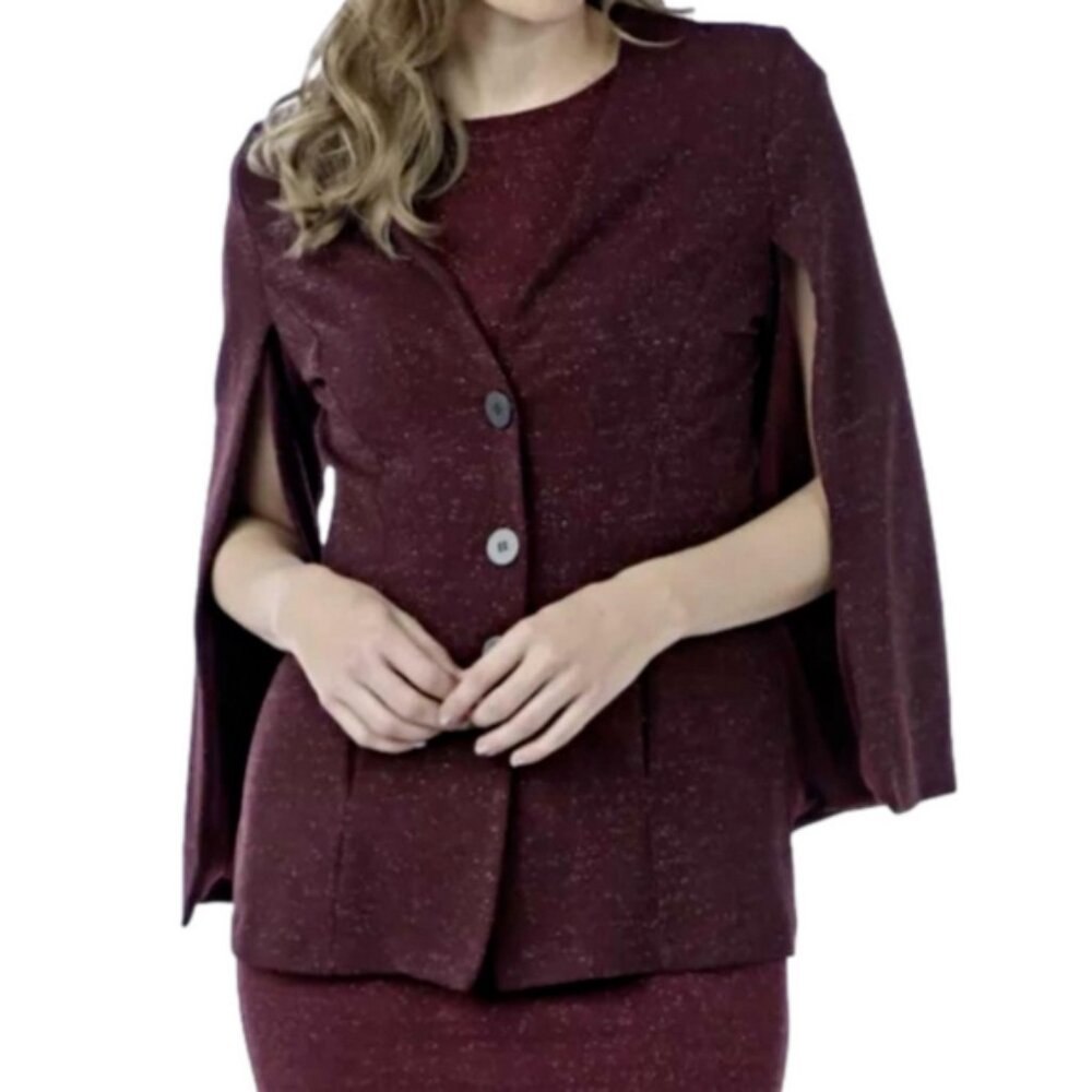 NEW Guillaume Burgundy Silver Sparkle Open Sleeve Blazer Size XS (bin 1Z)